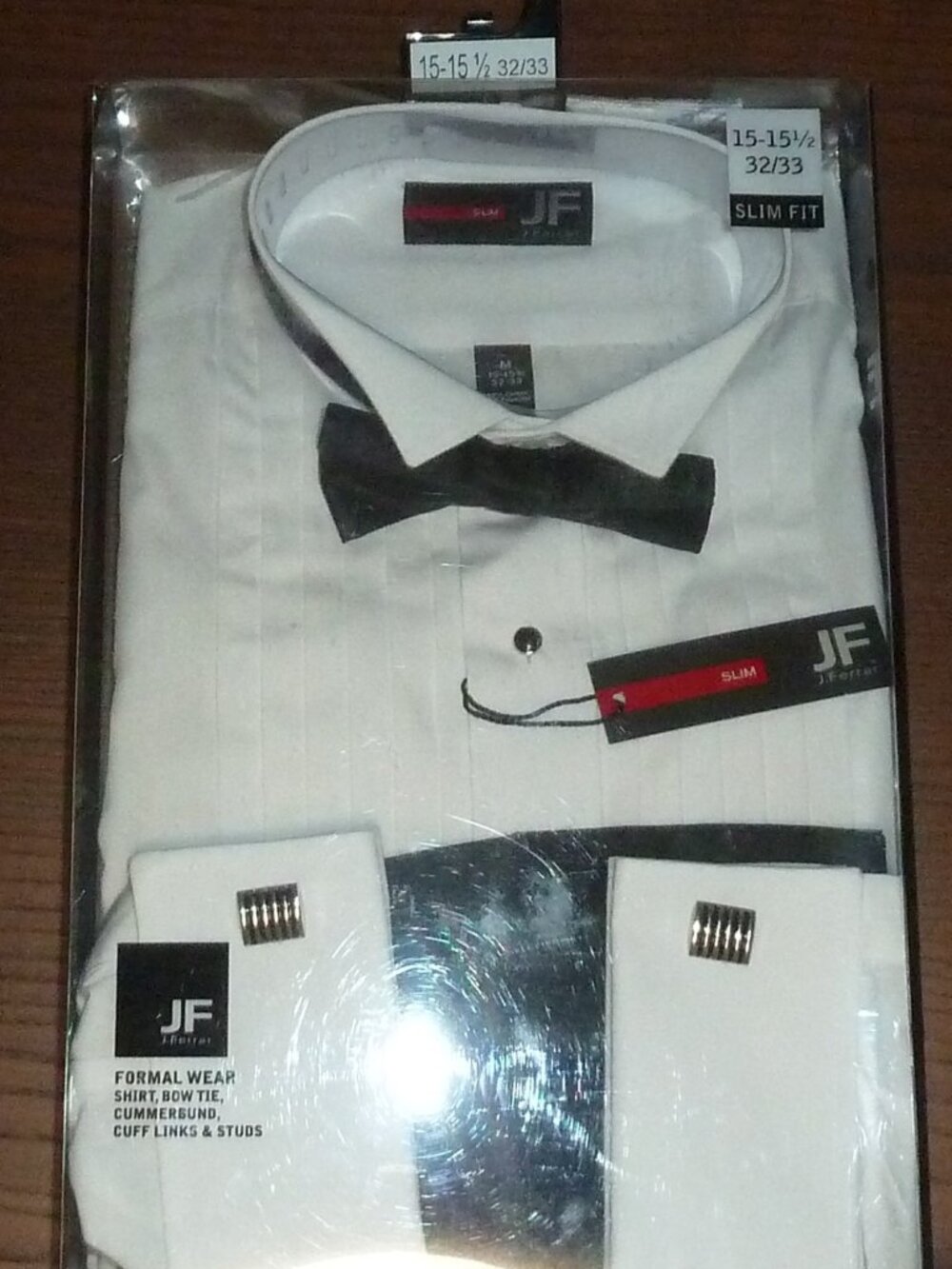 Tuxedo Shirt Bowtie Cuff Links Studs Size Medium 15-15.5 32/33 Formal